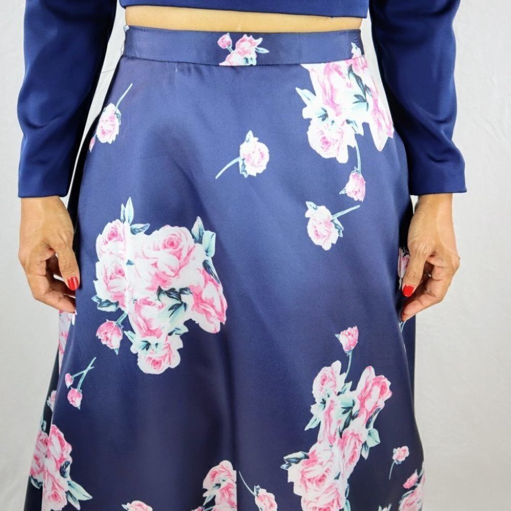 2 Cute Brand Navy Floral Two Piece Formal Gown $469 - Picture 7 of 15